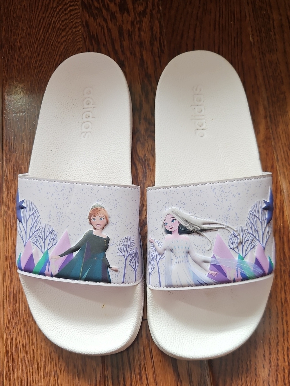 adidas Kids White and Lavender Frozen Character Slide Sandals